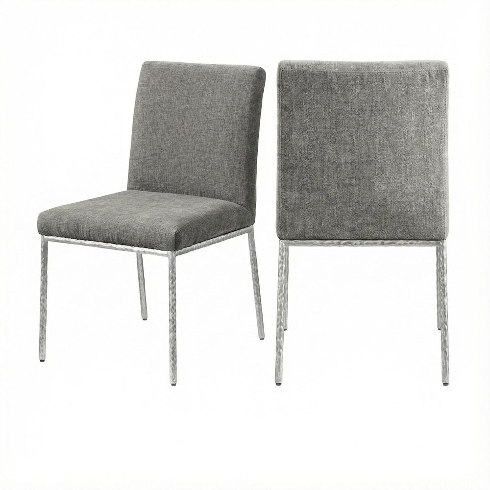 Gray Chenille Upholstered Dining Side Chair Set of 2 with Contemporary Style