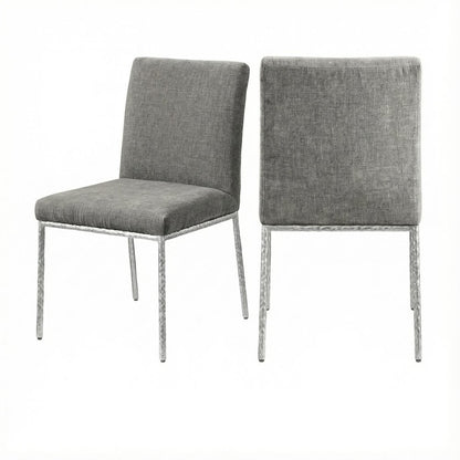 Gray Chenille Upholstered Dining Side Chair Set of 2 with Contemporary Style