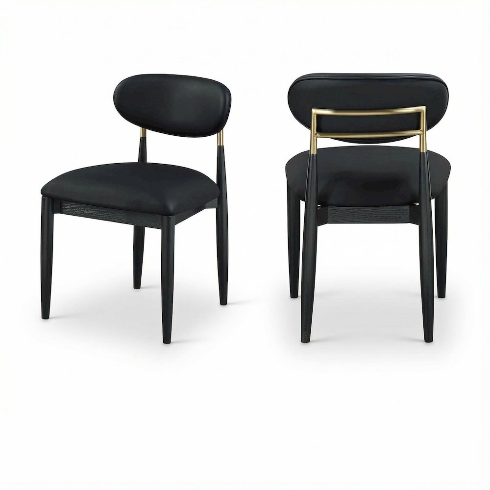 Black Vegan Leather Dining Side Chair Armless Ash Wood Legs Set of 2
