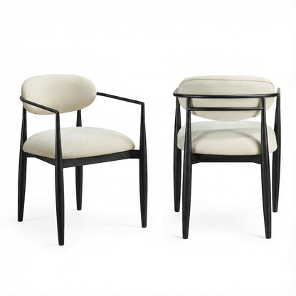 Beige Performance Fabric Dining Arm Chairs Set of 2 with Stained Ash Wood Legs