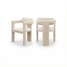Beige Chenille Fabric Dining Chairs Set of 2 with Armrests and Cushioned Seats