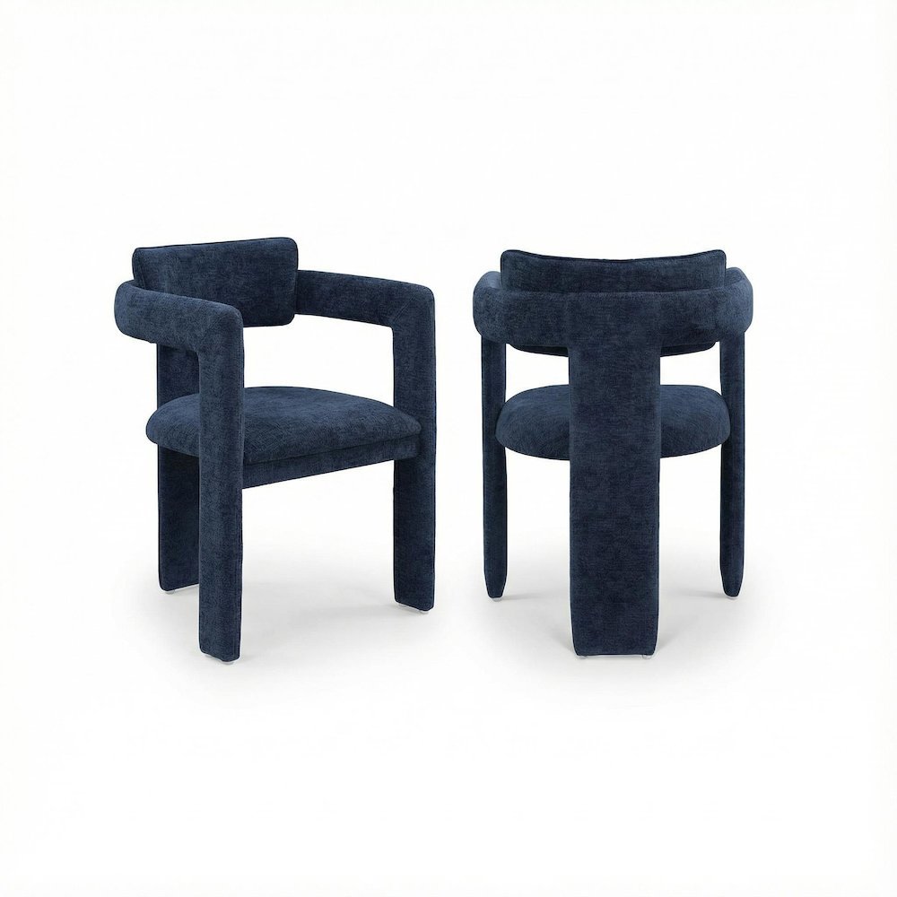 Navy Chenille Dining Chair Set of 2 with Armrests and Contemporary Design