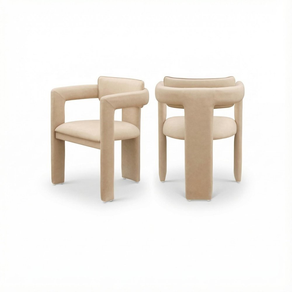 Tan Vegan Leather Dining Chairs Set of 2 with Armrests Contemporary Design