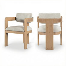 Beige Linen Upholstered Dining Chairs Set of 2 with Textured Fabric and Armrests