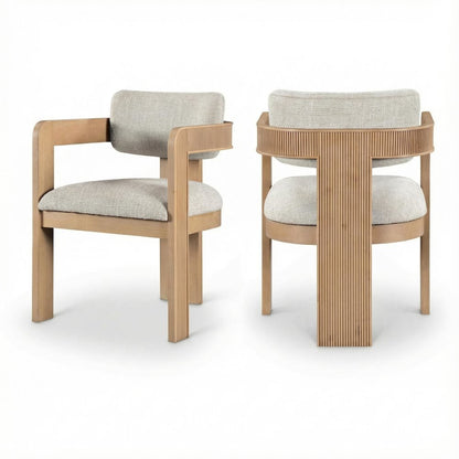 Beige Linen Upholstered Dining Chairs Set of 2 with Textured Fabric and Armrests