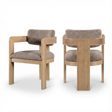 Neutral Linen Textured Dining Chairs Set of 2 with Armrests and Art Deco Design