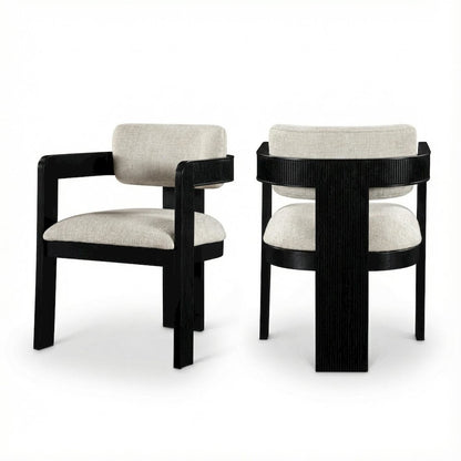 Black Art Deco Dining Chairs Set of 2 with Armrests and Textured Fabric