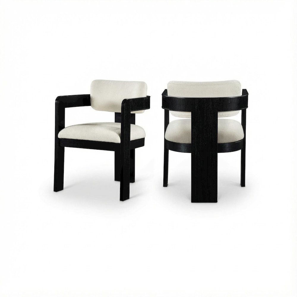 Black Linen Textured Fabric Dining Chairs, Set of 2 with Armrests - Art Deco