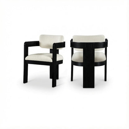 Black Linen Textured Fabric Dining Chairs, Set of 2 with Armrests - Art Deco
