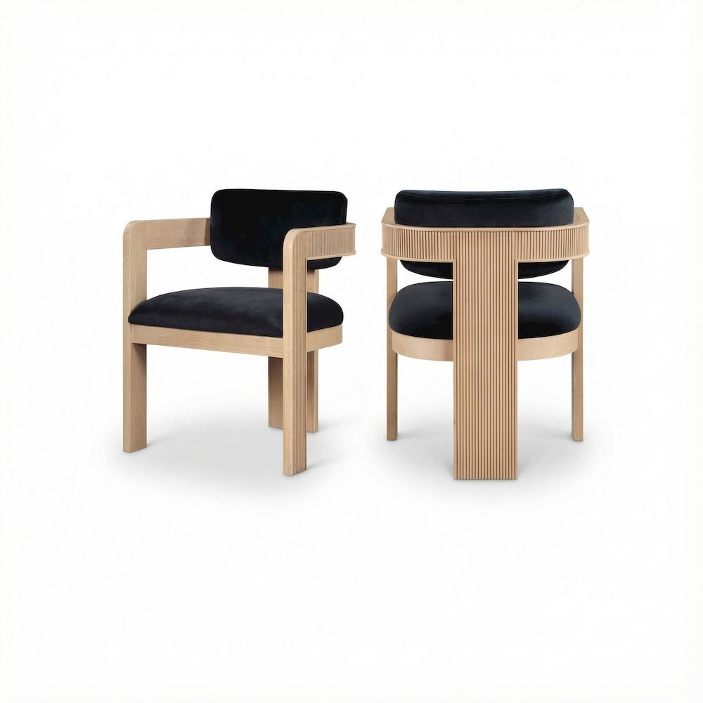 Dining Chair Set of 2 Black Velvet Upholstered Armchairs with Art Deco Design