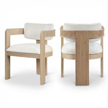 Cream Velvet Dining Chair Set of 2 with Armrests and Art Deco Style