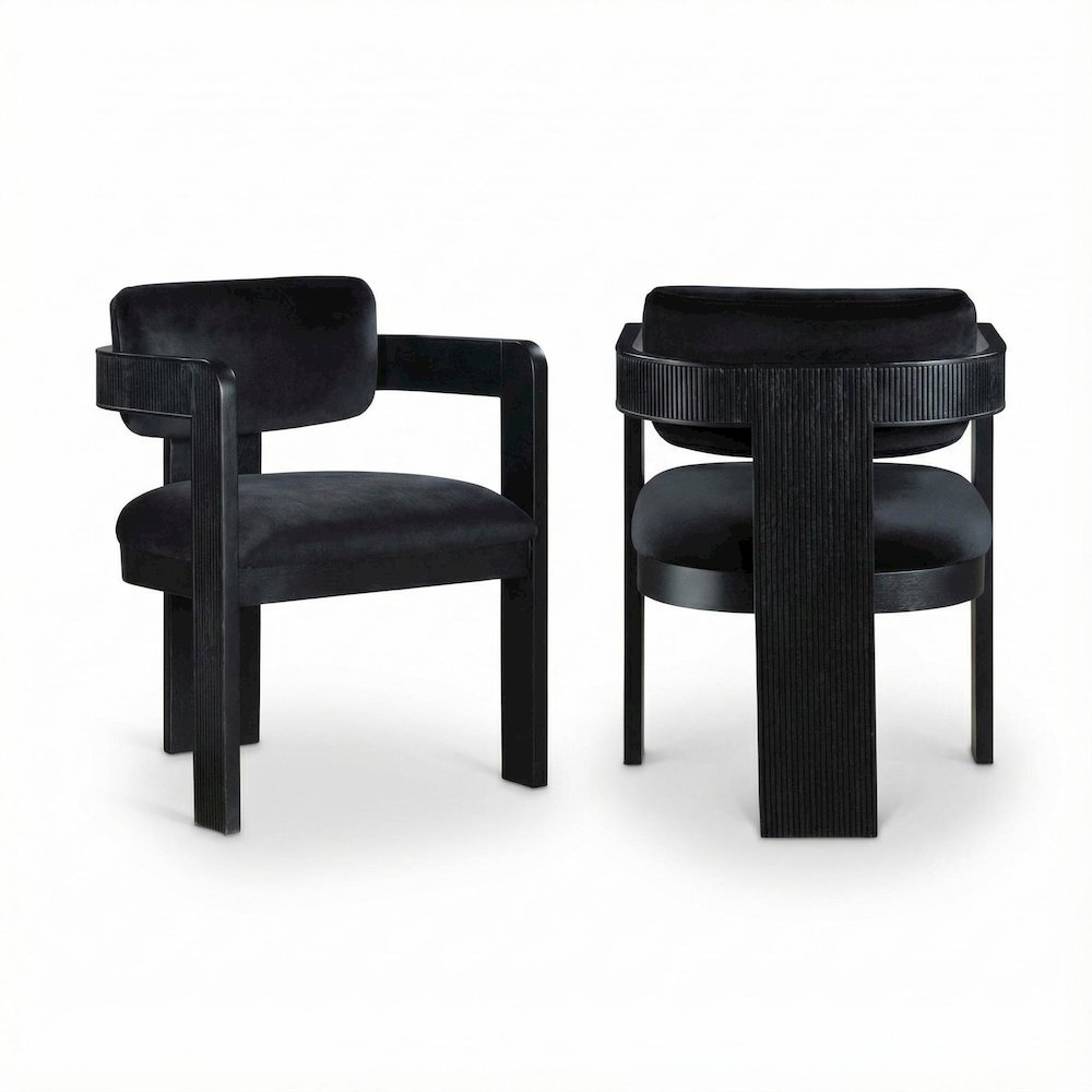 Black Velvet Dining Chairs Set of 2 with Art Deco Design and Armrests
