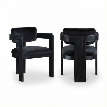 Black Velvet Dining Chairs Set of 2 with Art Deco Design and Armrests