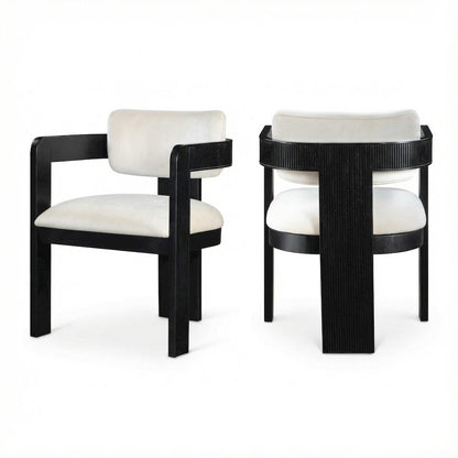 Black Velvet Dining Chairs Set of 2 with Armrests and Art Deco Design