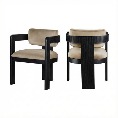Black Velvet Dining Chair Set of 2 with Armrests and Art Deco Design