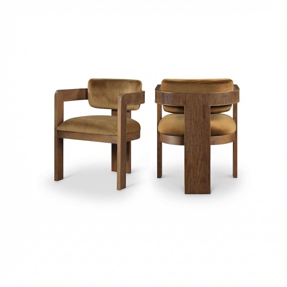 Brown Velvet Dining Chairs Set of 2 with Armrests and Durable Frame
