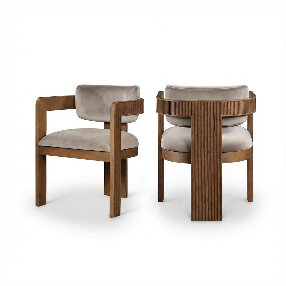 Brown Velvet Dining Chairs Set of 2 with Armrests and Art Deco Style