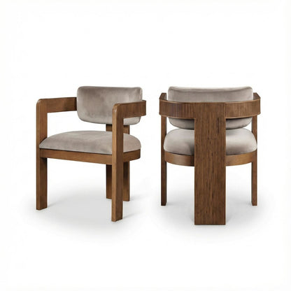Brown Velvet Dining Chairs Set of 2 with Armrests and Art Deco Style