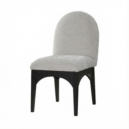 Black Chenille Fabric Dining Chair with Art Deco Back and Cushioned Seat