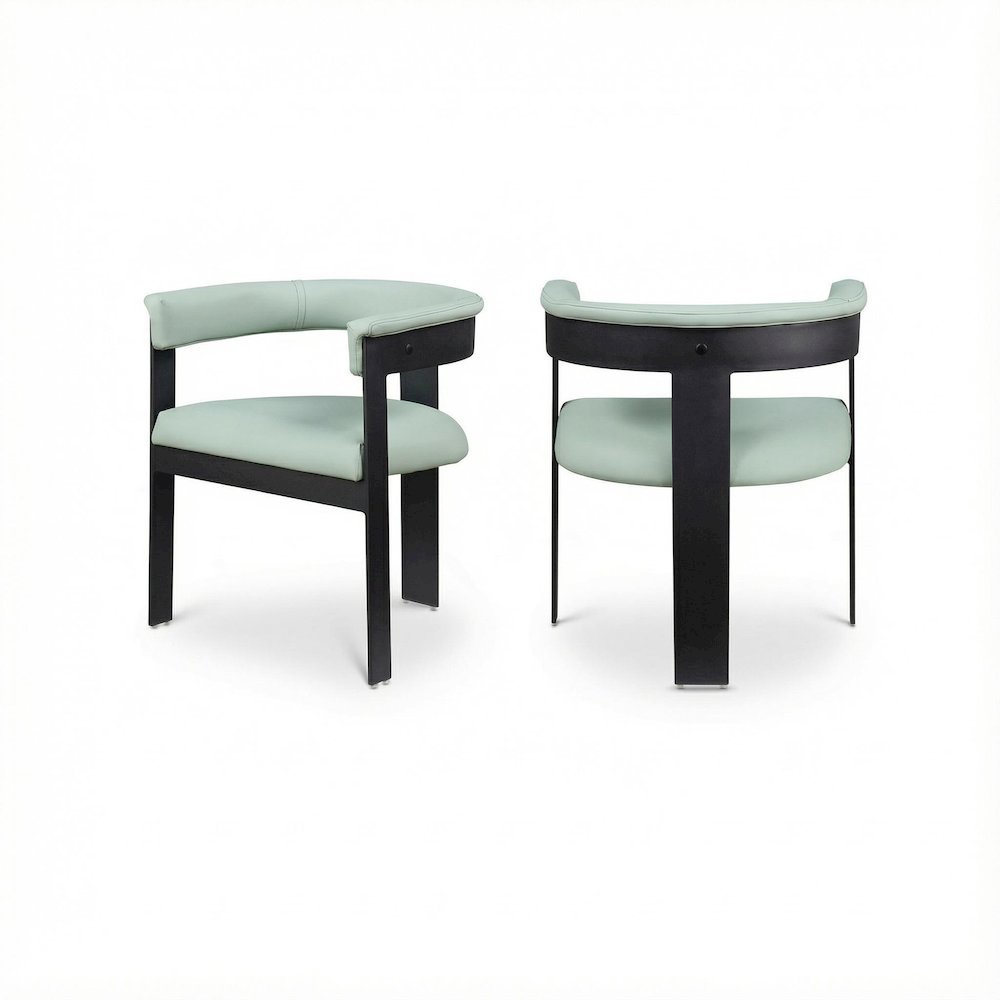 Matte Black Powder Coating Dining Chair Set of 2 with Armrests, Cushioned Seat