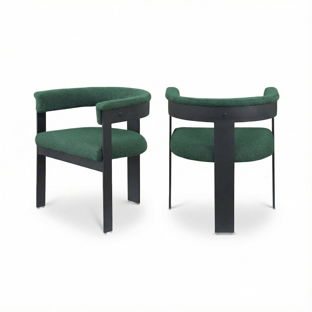 Dining Chairs Matte Black Powder Coat Set of 2 with Boucle Fabric Upholstery
