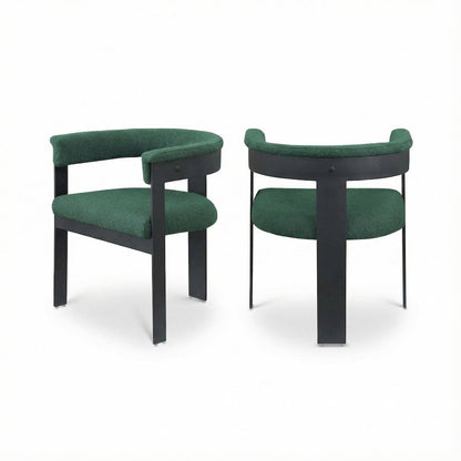 Dining Chairs Matte Black Powder Coat Set of 2 with Boucle Fabric Upholstery