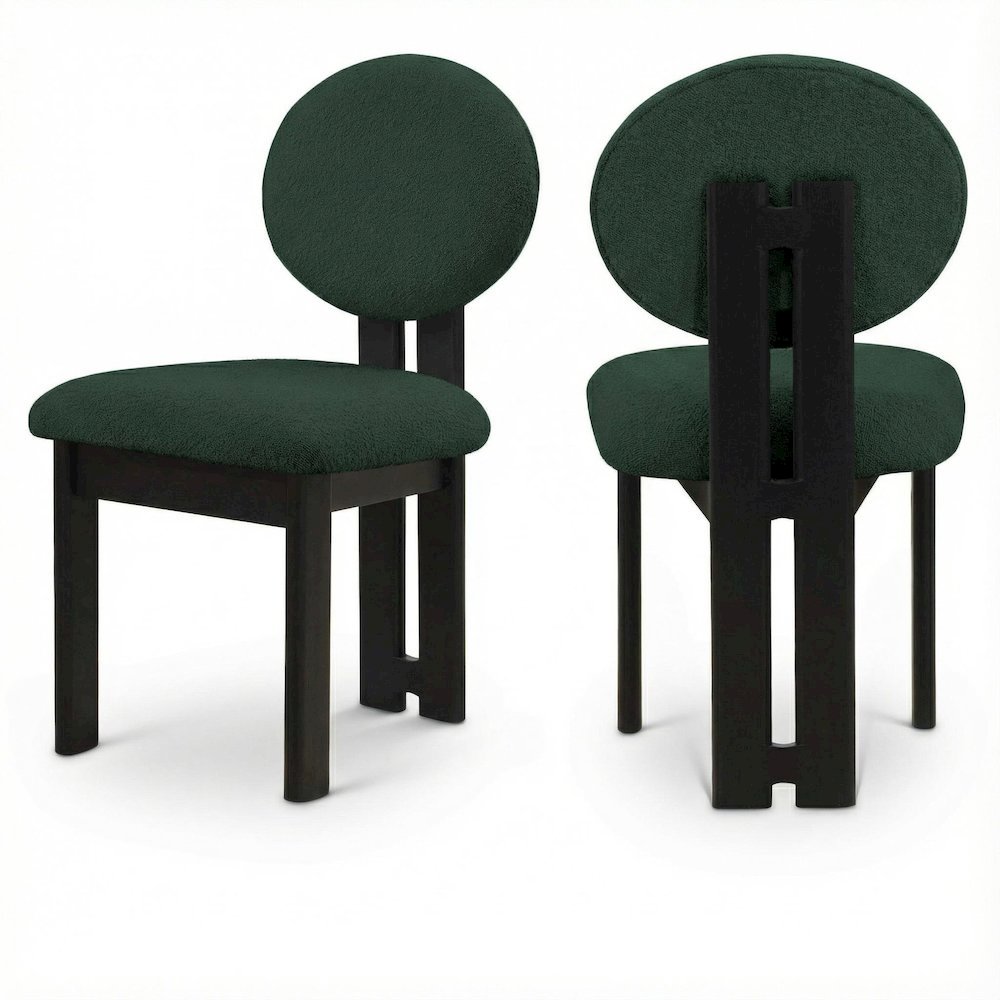 Black Boucle Fabric Dining Chair Set of 2 with Mid-Century Modern Design