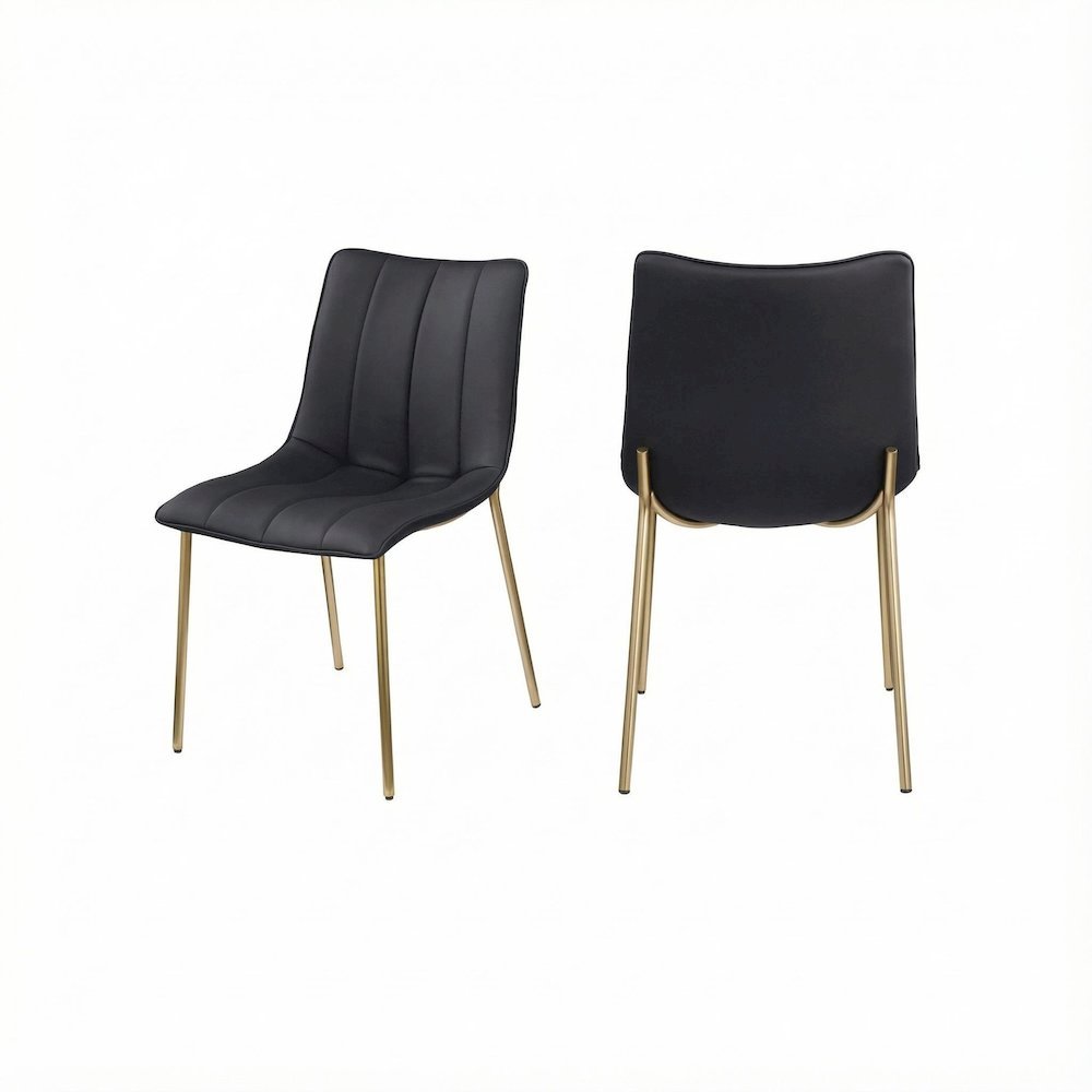 Brushed Gold Vegan Leather Dining Chairs Set of 2 with Contemporary Design