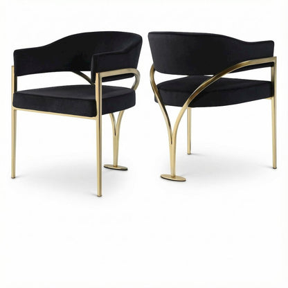 Gold Upholstered Dining Chairs Set of 2 with Armrests and Contemporary Design