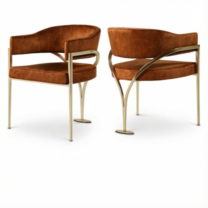 Gold Velvet Dining Chairs Set of 2 with Armrests and Contemporary Design