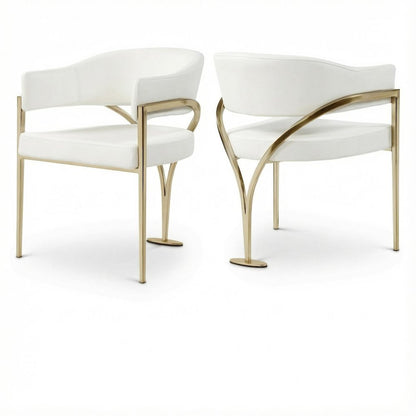 Gold Vegan Leather Dining Chair Set of 2 with Armrests and Contemporary Design