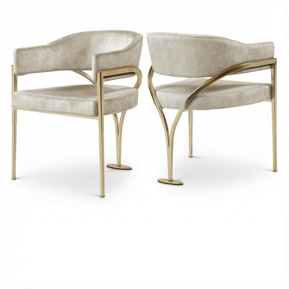 Gold Velvet Dining Chairs Set of 2 with Armrests and Contemporary Design