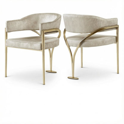 Gold Velvet Dining Chairs Set of 2 with Armrests and Contemporary Design