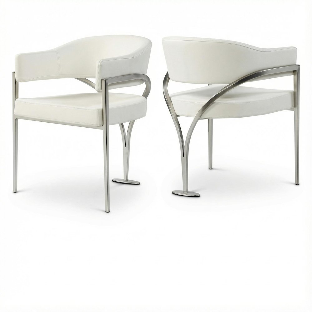 Silver Vegan Leather Dining Chair Set of 2 with Contemporary Design
