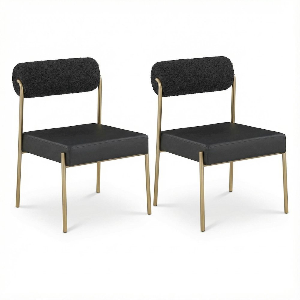 Brushed Brass Dining Chairs Set of 2 with Vegan Leather Seat and Boucle Back