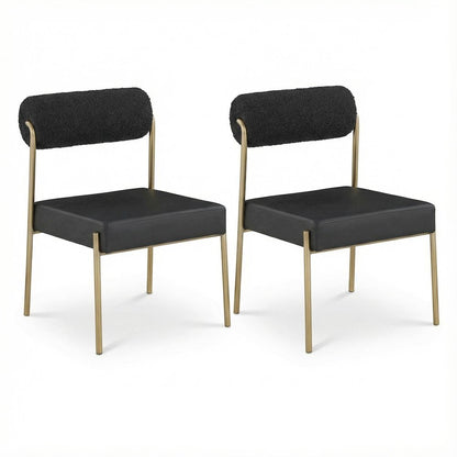 Brushed Brass Dining Chairs Set of 2 with Vegan Leather Seat and Boucle Back