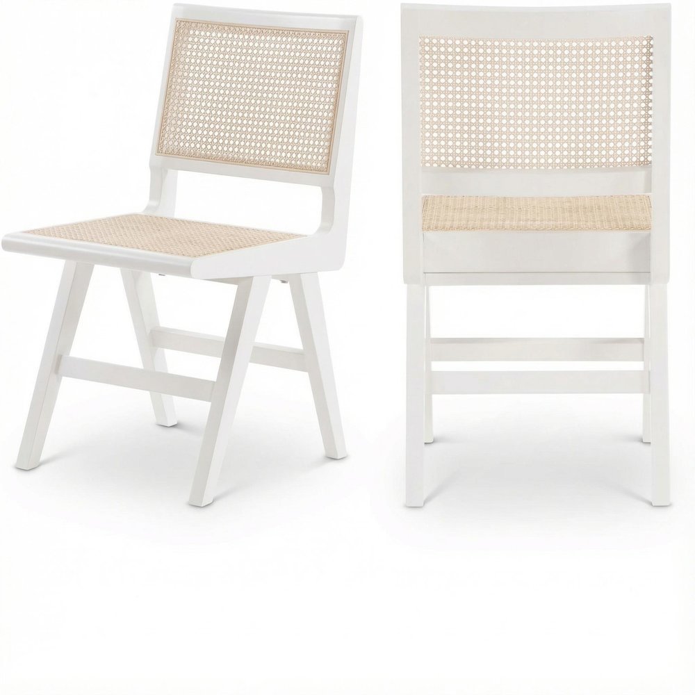 White Wood Dining Side Chairs Set of 2 with Mid-Century Design and Durable Build