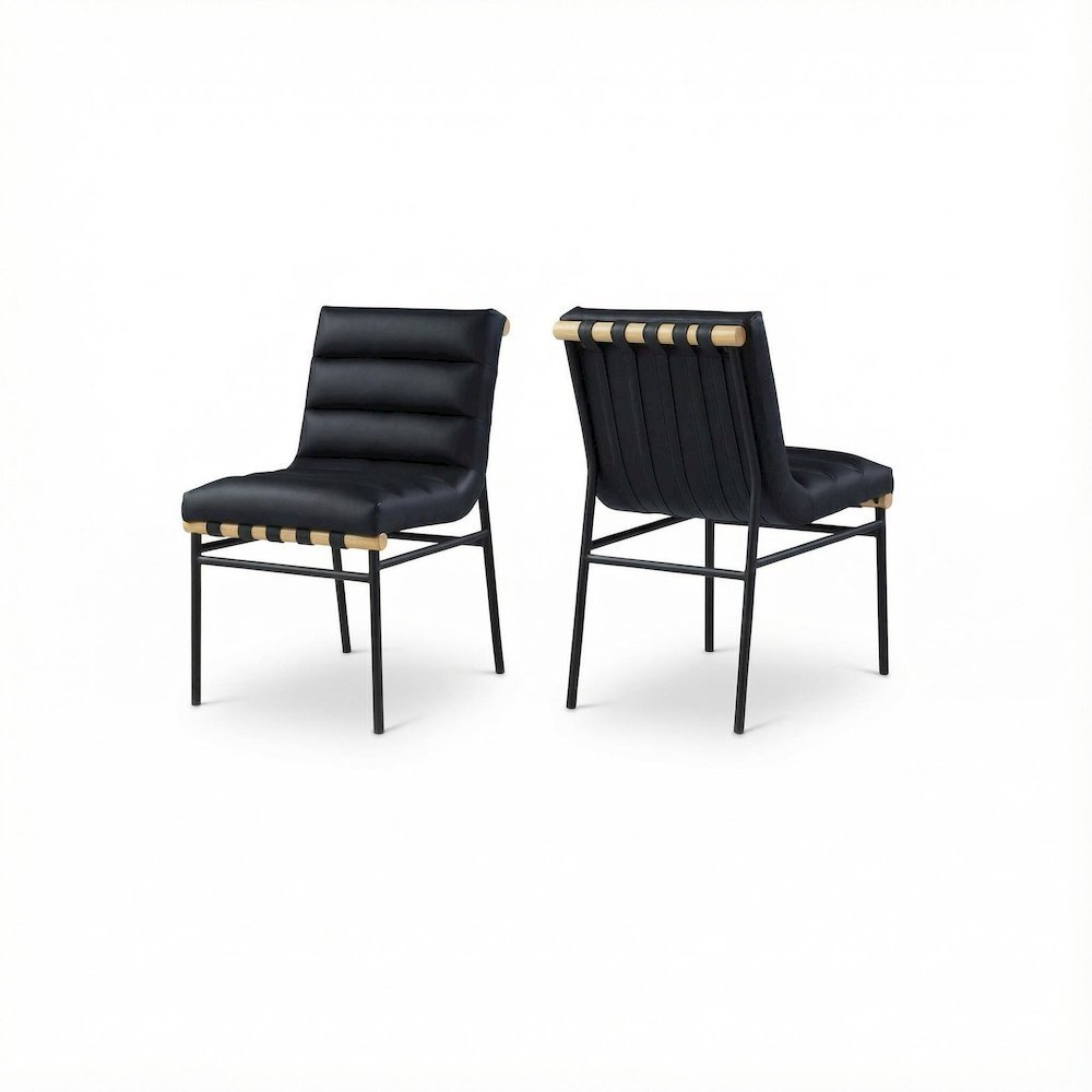 Black Vegan Leather Dining Chairs Set of 2 with Contemporary Design