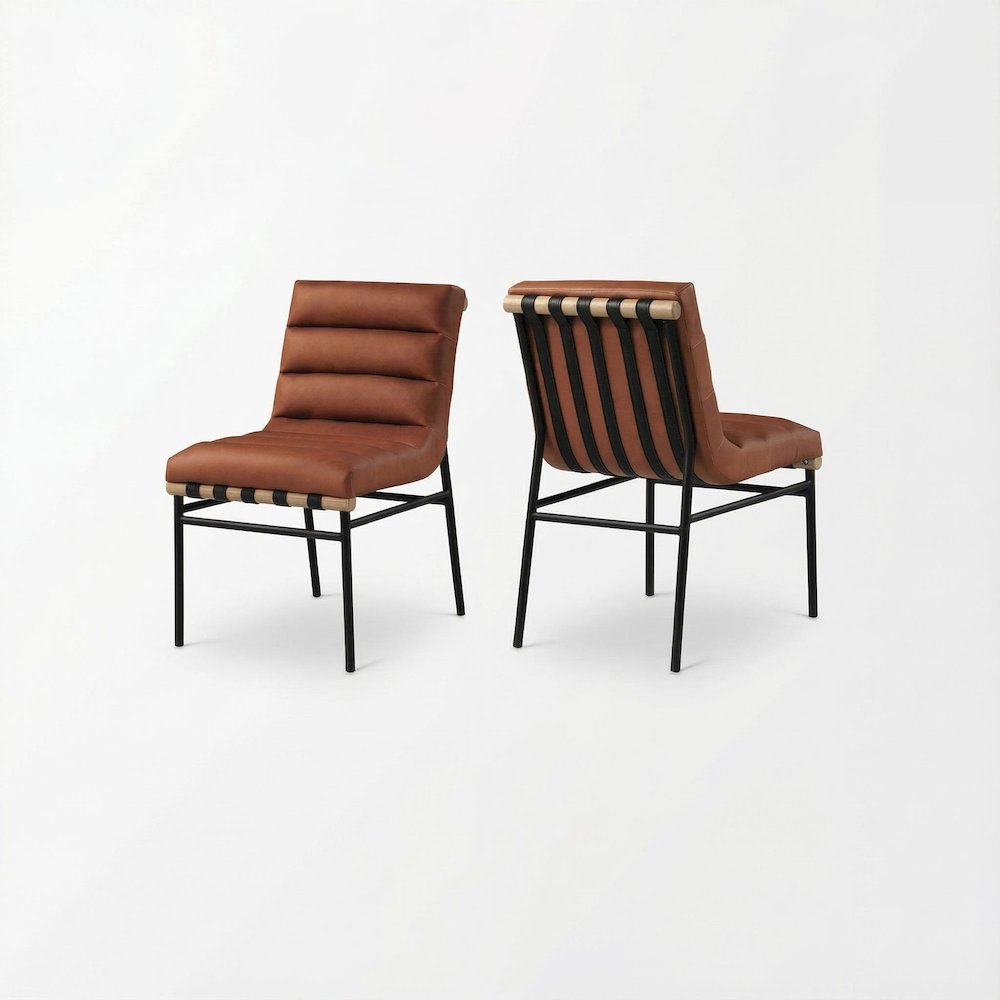 Black Vegan Leather Dining Chairs, Set of 2 with Contemporary Design