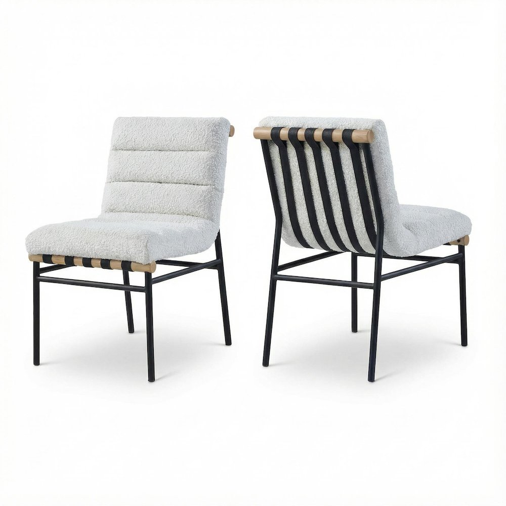 Black Boucle Fabric Dining Chair Set of 2 with Contemporary Style