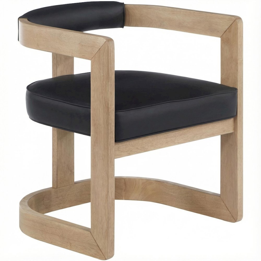 Dining Chair Neutral Wire Brush with Vegan Leather Seat and Contemporary Design