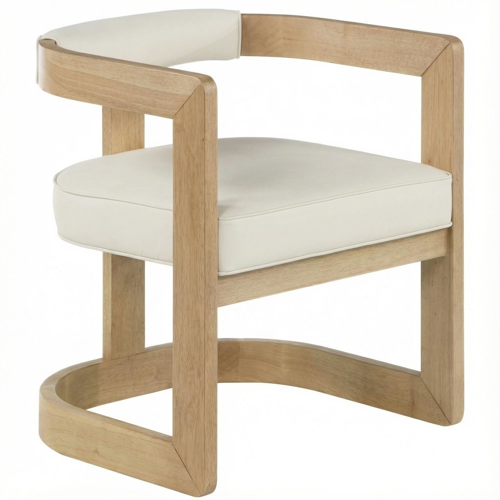 Neutral Wire Brush Vegan Leather Dining Chair with Armrests and Cushioned Seat