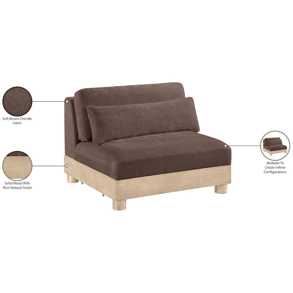 Turin Brown Chenille Fabric Upholstered Modular Armless Chair