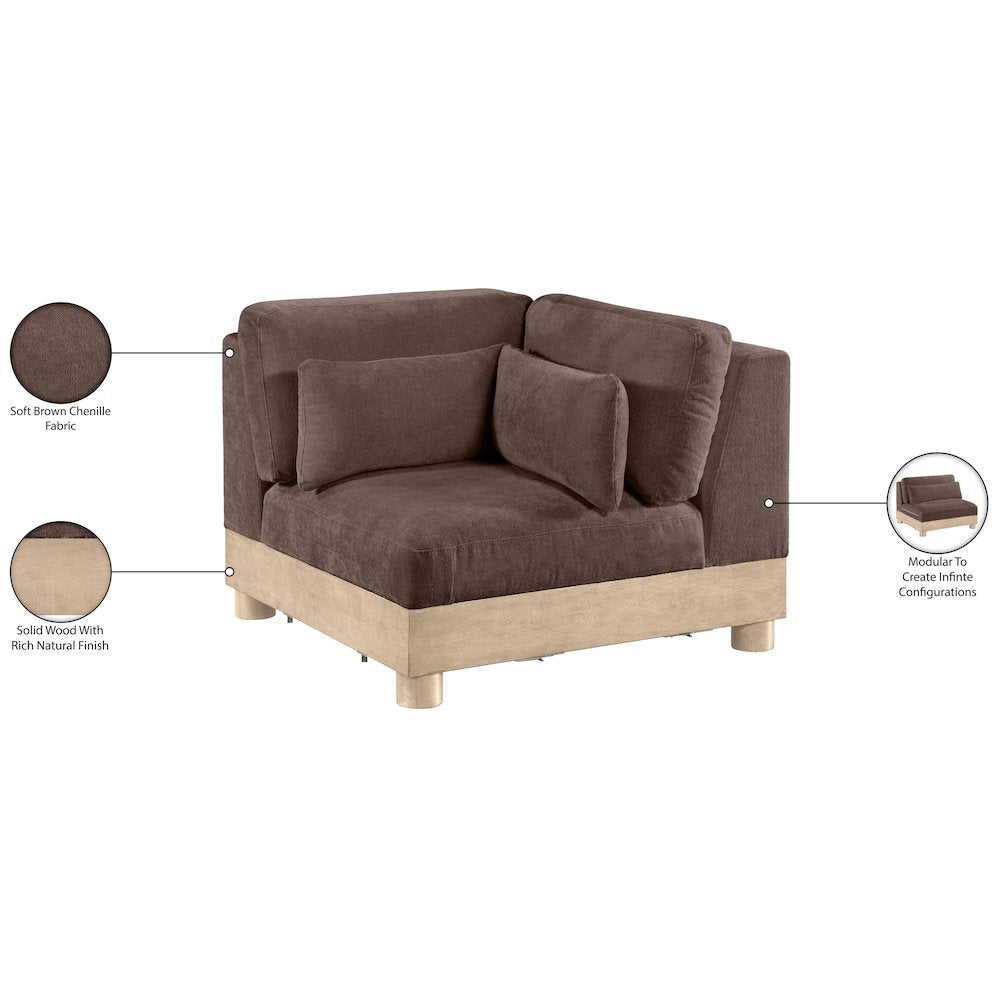 Turin Brown Chenille Fabric Upholstered Modular Corner Chair