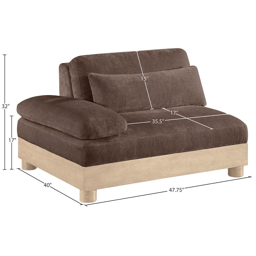Turin Brown Chenille Fabric Upholstered Modular Left Arm Chair