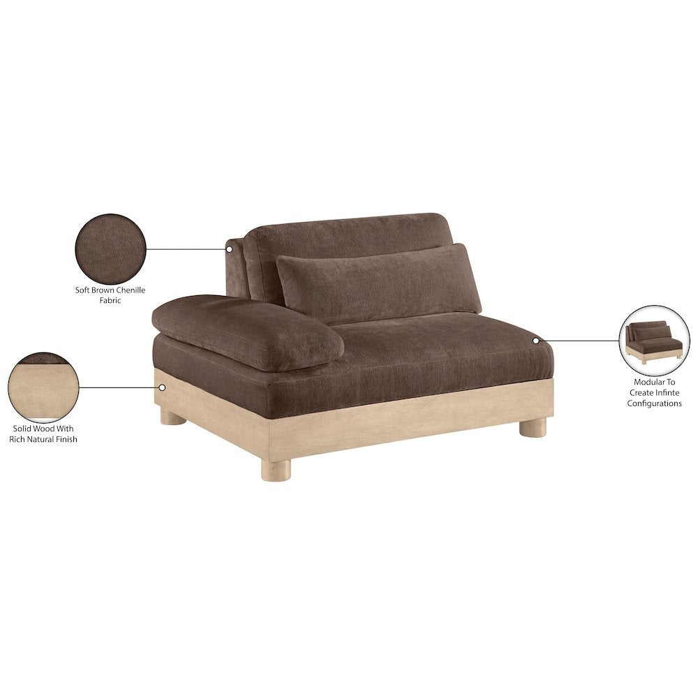 Turin Brown Chenille Fabric Upholstered Modular Right Arm Chair