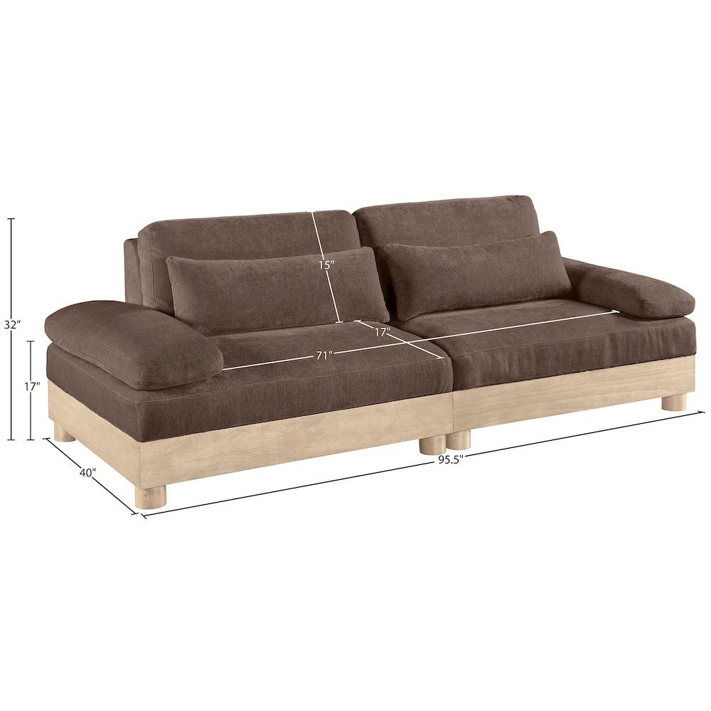 Turin 95.5" Brown Chenille Fabric Upholstered 2pc. Modular Loveseat