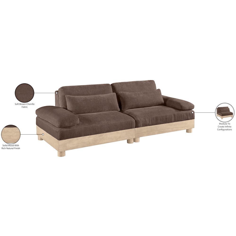 Turin 95.5" Brown Chenille Fabric Upholstered 2pc. Modular Loveseat