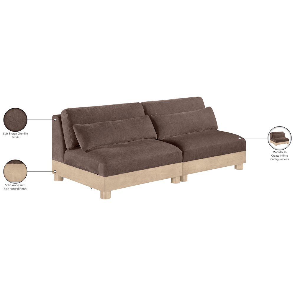 Turin 80" Brown Chenille Fabric Upholstered 2pc. Modular Loveseat