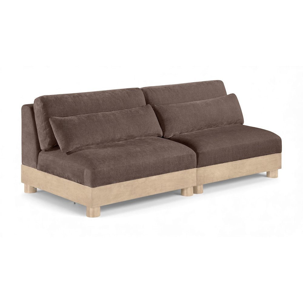 Turin 80" Brown Chenille Fabric Upholstered 2pc. Modular Loveseat